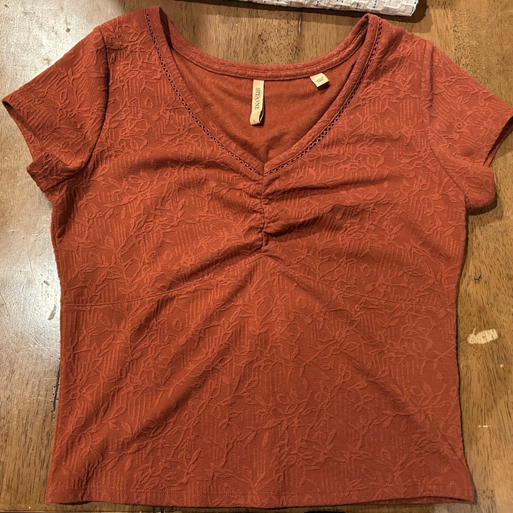 Shyanne Rust V-Neck Ruched top - Picture 3 of 5